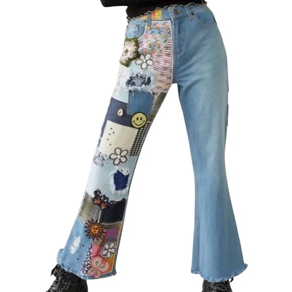 BDG Urban Outfitters High Waist Flare Jeans Patch Crochet, Size 30, New with Tag - Picture 6 of 16